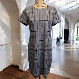 Calvin Klein Short Sleeve Glen Plaid Ponte‎ Knit Shift Dress Size 10